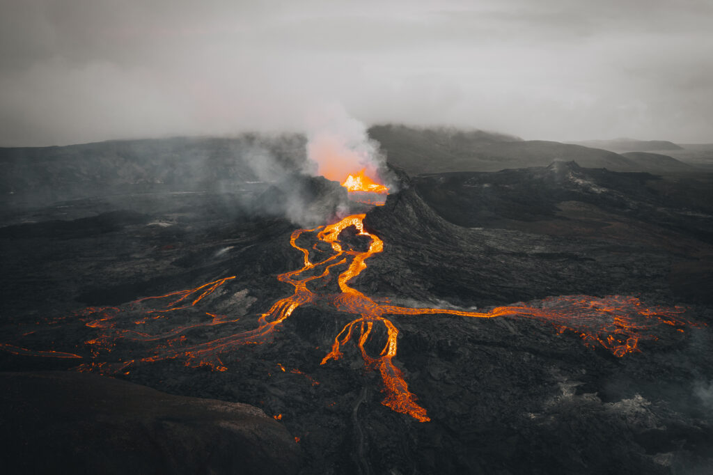 Fagradalsfjall Volcano erupting in iceland elopement