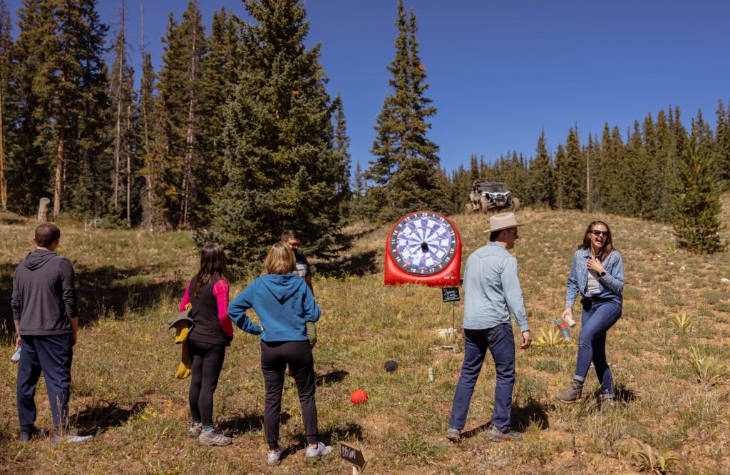 Yard games during elopement and wedding in the mountains in colorado