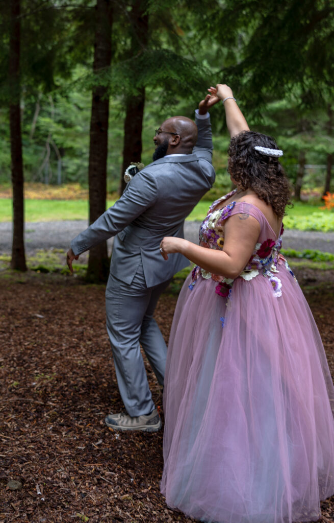 Destination elopement couple doing a first look in the rainforest of washington. 