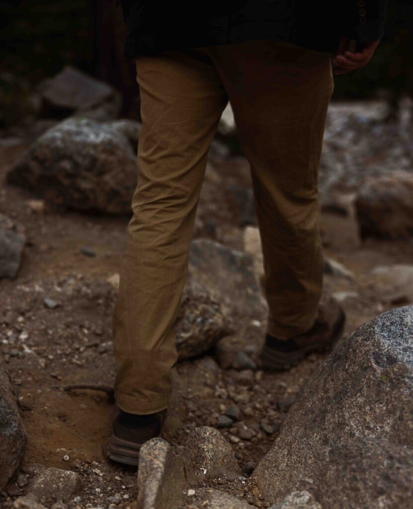 groom hiking in hiking shoes