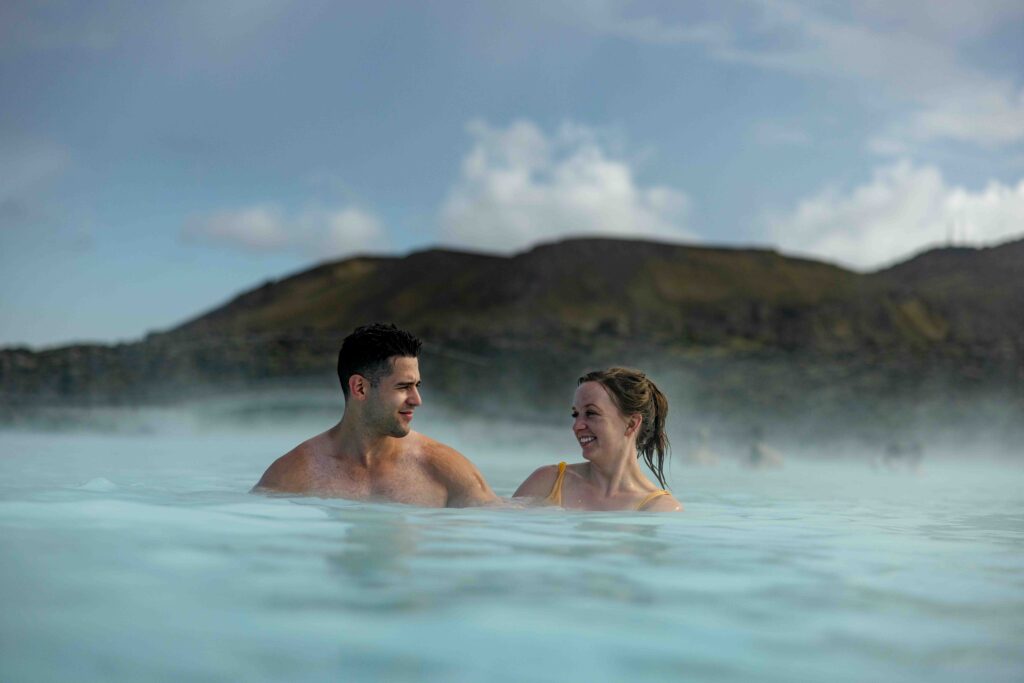 Couple relaxing in the Blue Lagoon before their wedding day