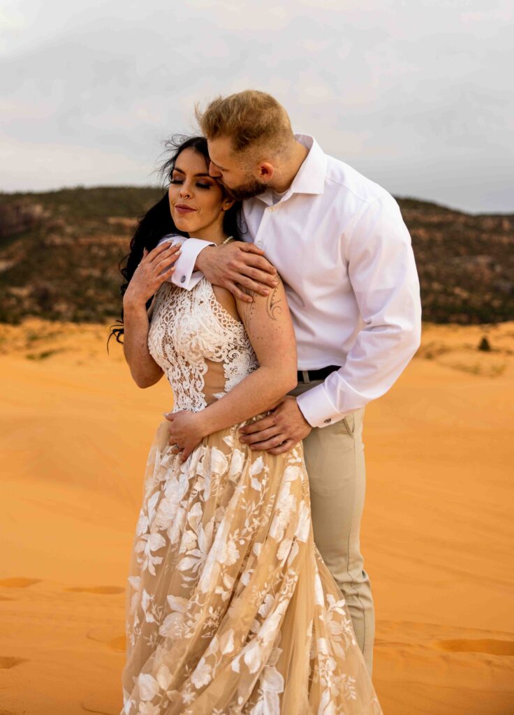 Close-up of a couple wiping away tears during their vows