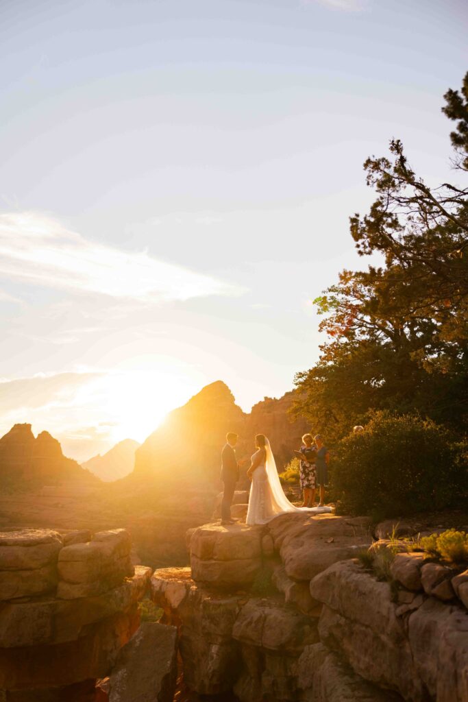 Guests watching the ceremony, with the vast canyon stretching behind them
